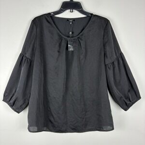 Talbots Black Popover Blouse Top Women's Sz 14 3/4 Sleeve Business Casual NWT
